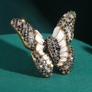 LARGE BLACK IVORY BUTTERFLY STATEMENT ADJUSTABLE RING